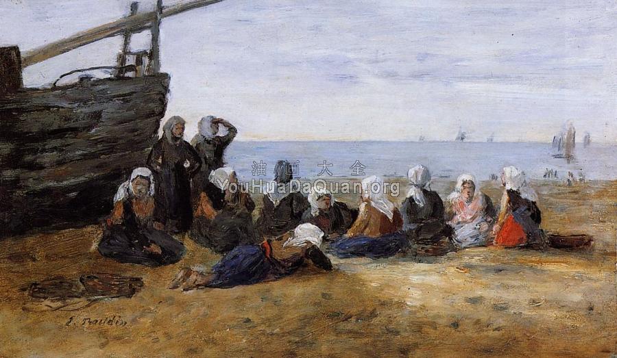 Berck, Group of Fishwomen Seated on the Beach - 尤金·布丹